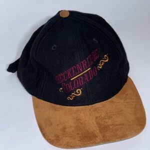 Vintage Breckenridge Colorado Hat Black Beige Suede Bill Embroidered Trucker